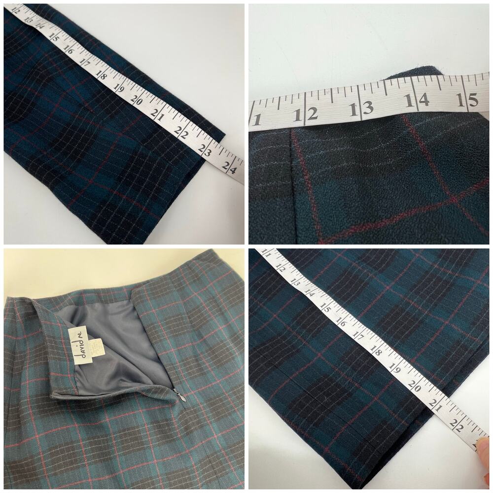 Vtg David N Wool Blend Skirt Suit 2 pc Set Womens Fit M Blue Black Plaid Blazer - Picture 10 of 10